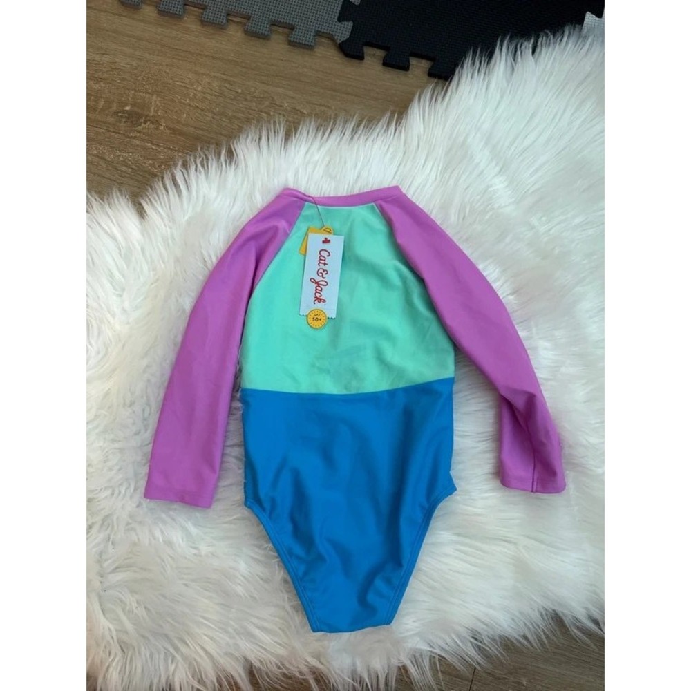 Cat & Jack One Piece Swimsuit Kids 2T Multi NWT Rash Guard Zipper Snaps UPF 50+ - Picture 2 of 4